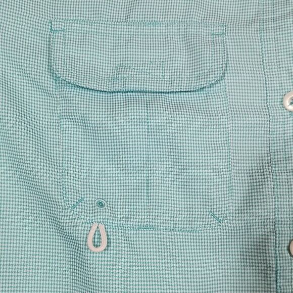 Cabelas Shirt Womens Large Button-Down Regular Fit Long Sleeve Green White - Picture 10 of 10